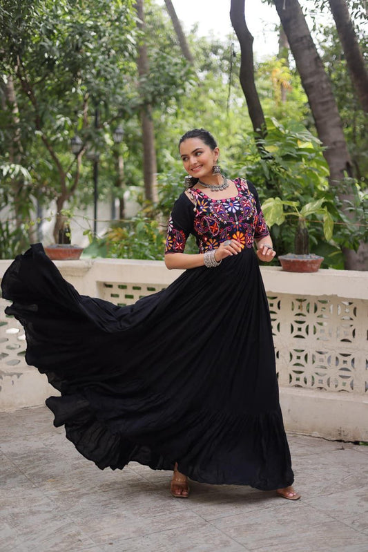 Black Rayon Anarkali Gown Roohri