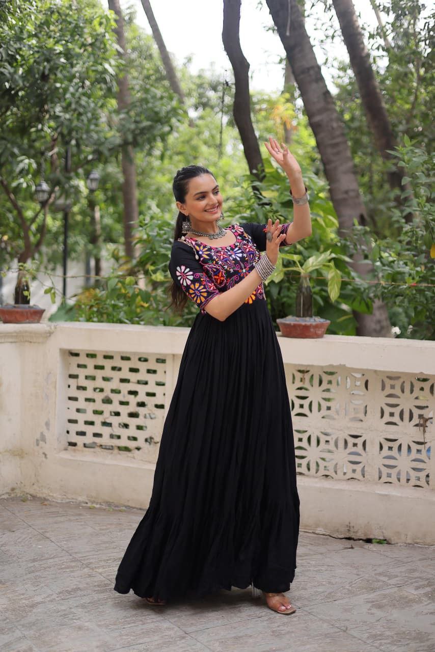 Black Rayon Anarkali Gown Roohri