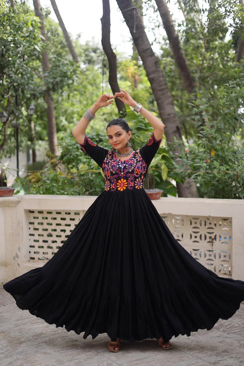 Black Rayon Anarkali Gown Roohri