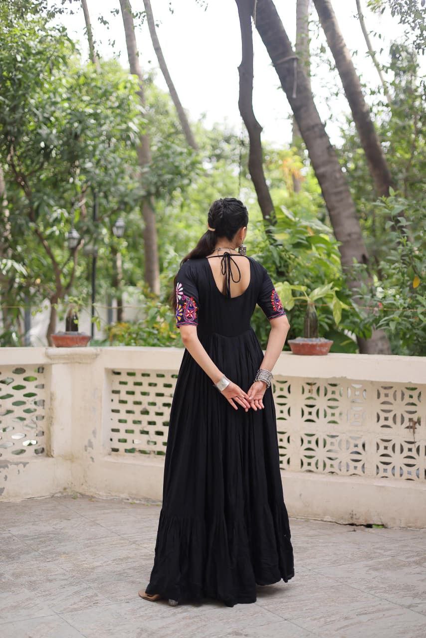 Black Rayon Anarkali Gown Roohri