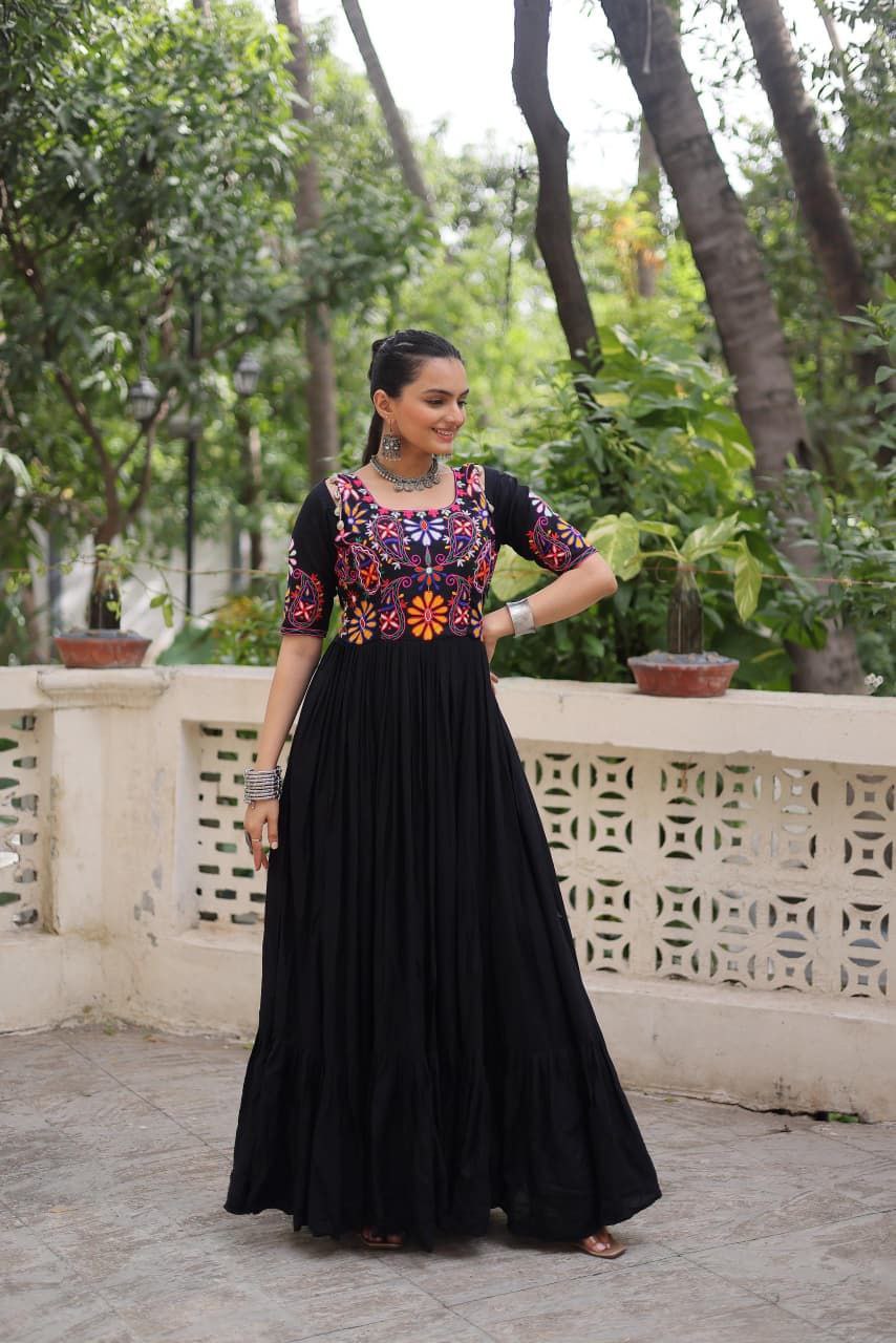 Black Rayon Anarkali Gown Roohri