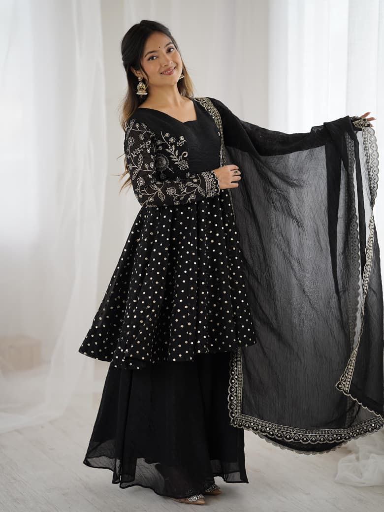 Black Sharara Suit Set Roorhi