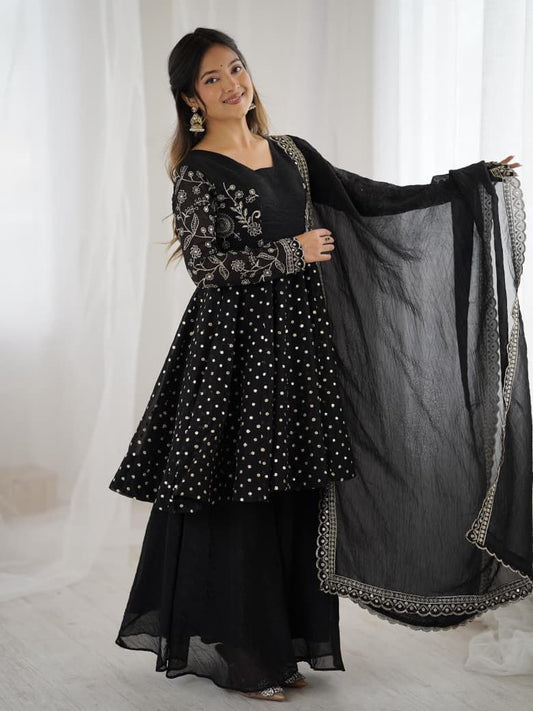 Black Sharara Suit Set Roorhi