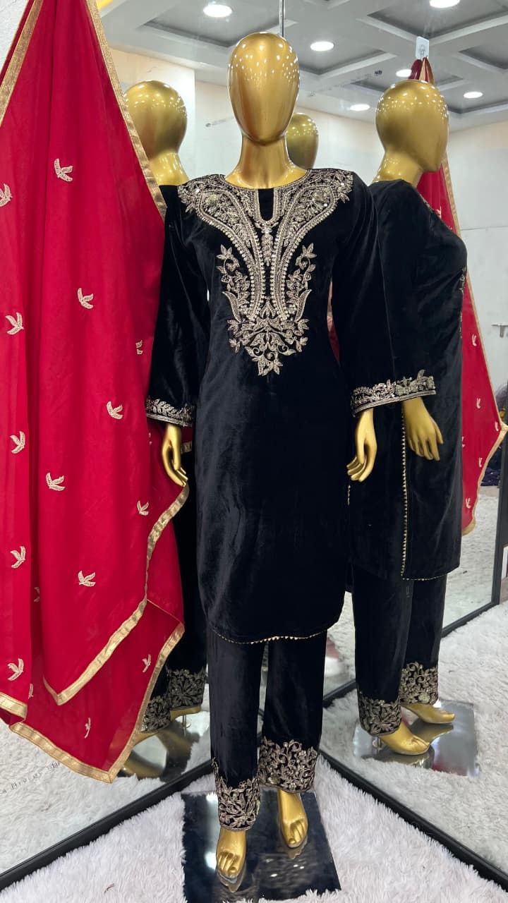 Black Velvet Suit Set Roohri