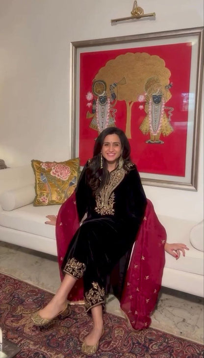 Black Velvet Suit Set Roohri