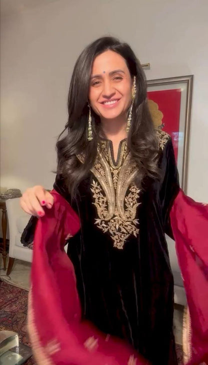 Black Velvet Suit Set Roohri