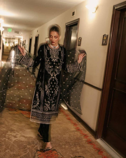 Black Velvet Palazzo Suit Set Roohri