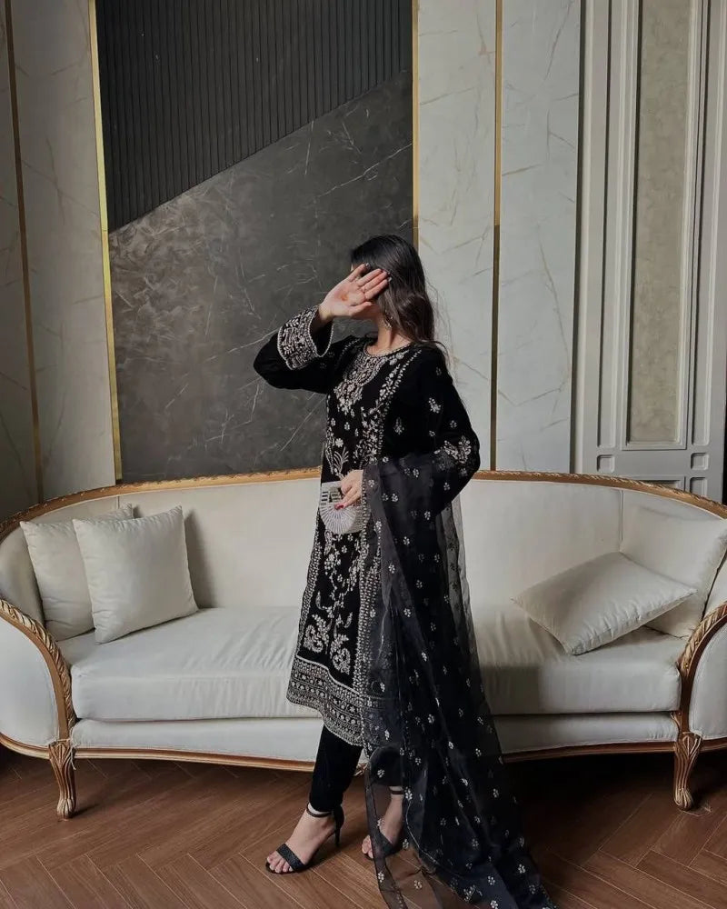 Black Velvet Palazzo Suit Set Roohri