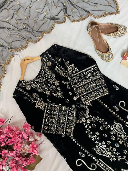Black Velvet Palazzo Suit Set Roohri