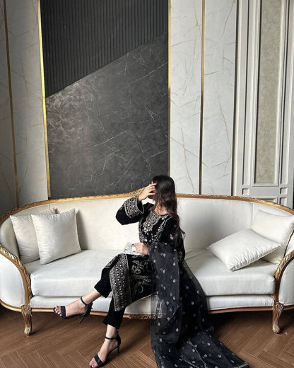 Black Velvet Palazzo Suit Set Roohri