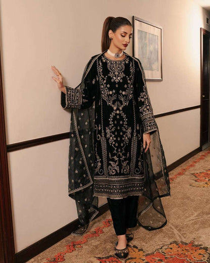Black Velvet Palazzo Suit Set Roohri