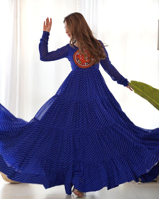 Blue Laheriya Anarkali Gown Roohri