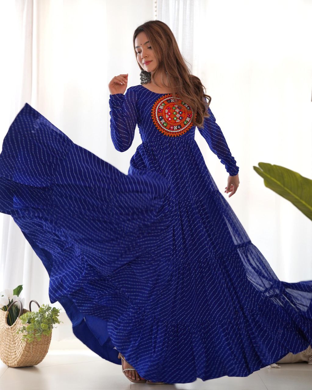 Blue Laheriya Anarkali Gown Roohri
