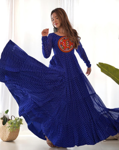Blue Laheriya Anarkali Gown Roohri