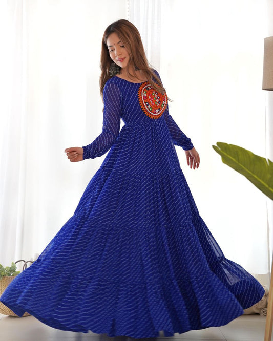 Blue Laheriya Anarkali Gown Roohri