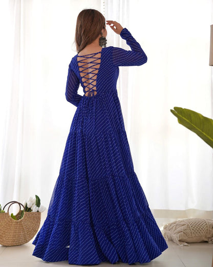 Blue Laheriya Anarkali Gown Roohri