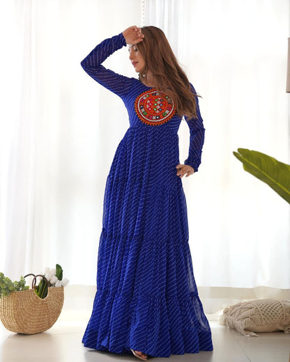 Blue Laheriya Anarkali Gown Roohri