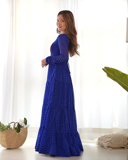 Blue Laheriya Anarkali Gown Roohri