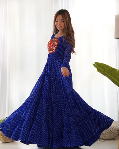 Blue Laheriya Anarkali Gown Roohri