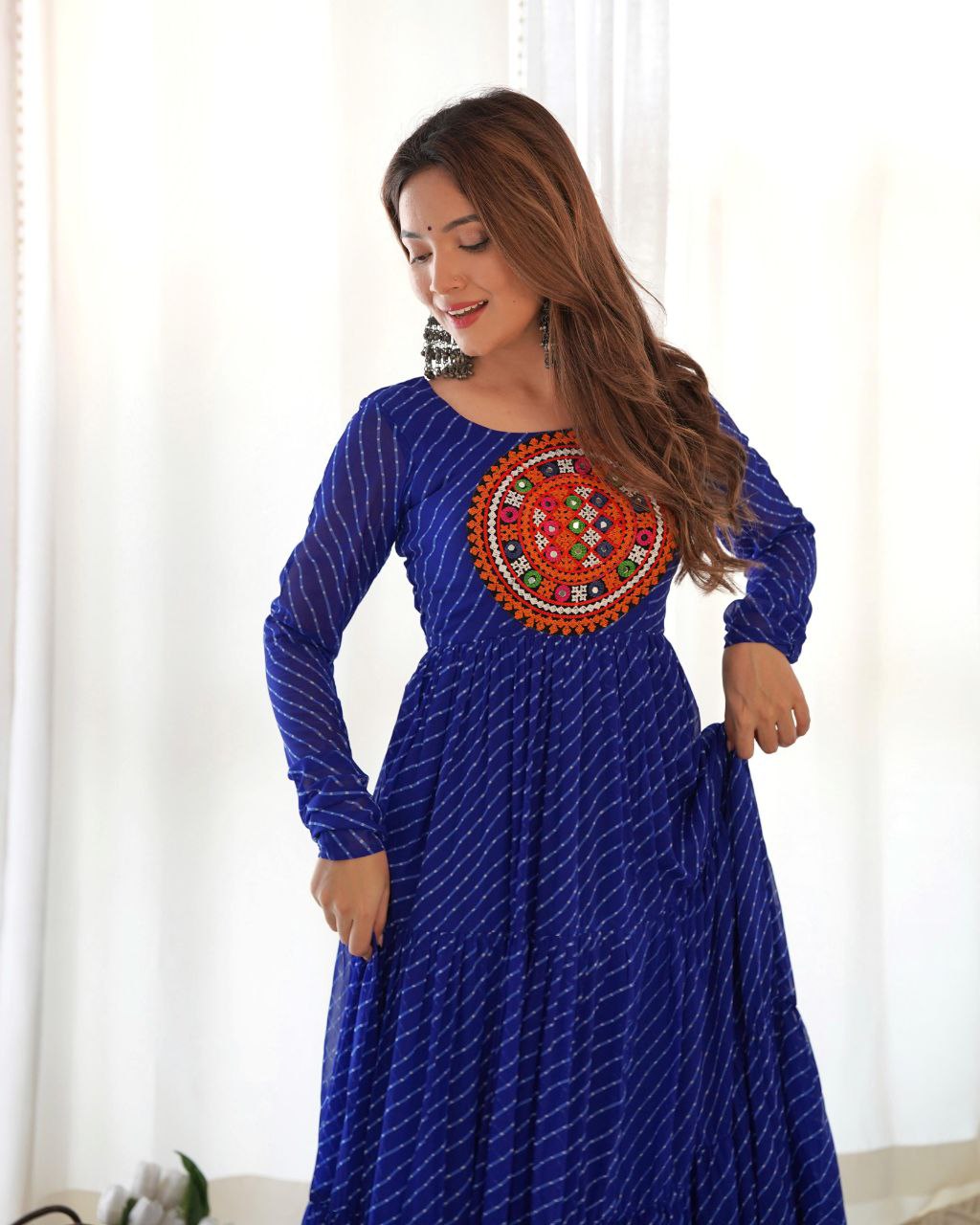 Blue Laheriya Anarkali Gown Roohri