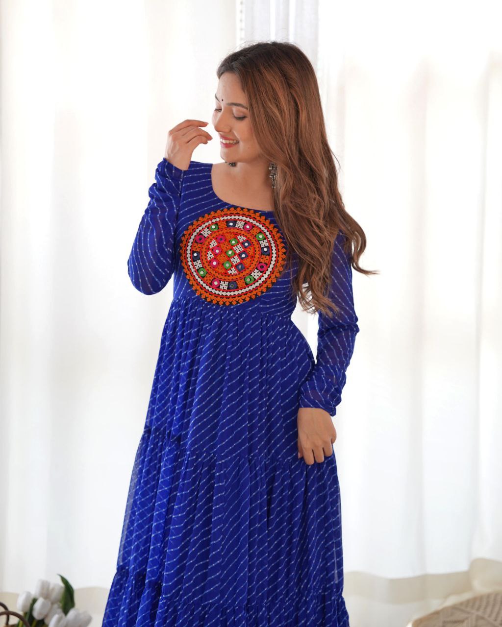 Blue Laheriya Anarkali Gown Roohri