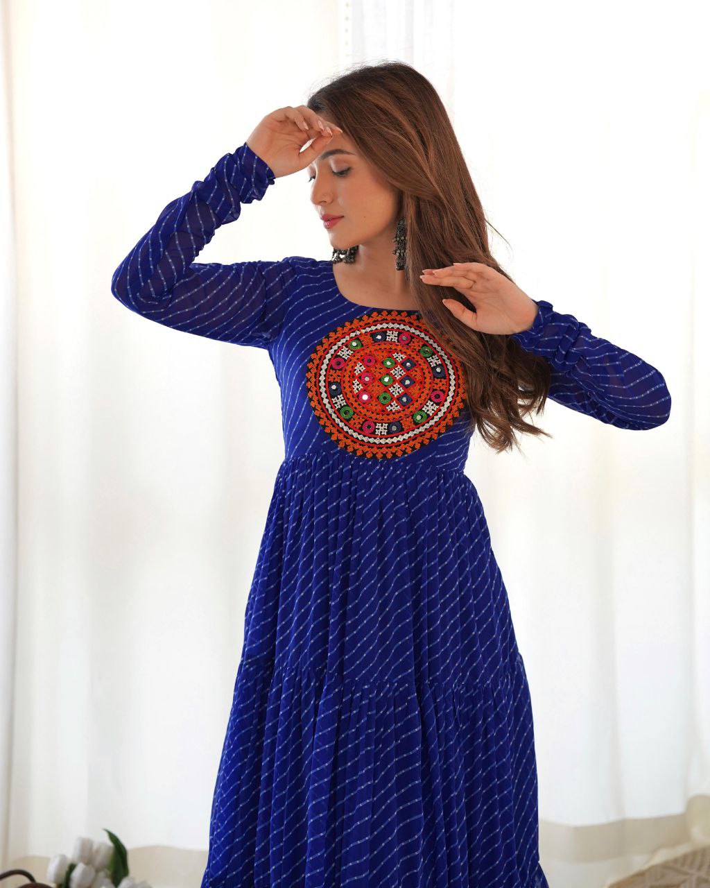 Blue Laheriya Anarkali Gown Roohri