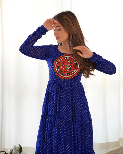 Blue Laheriya Anarkali Gown Roohri