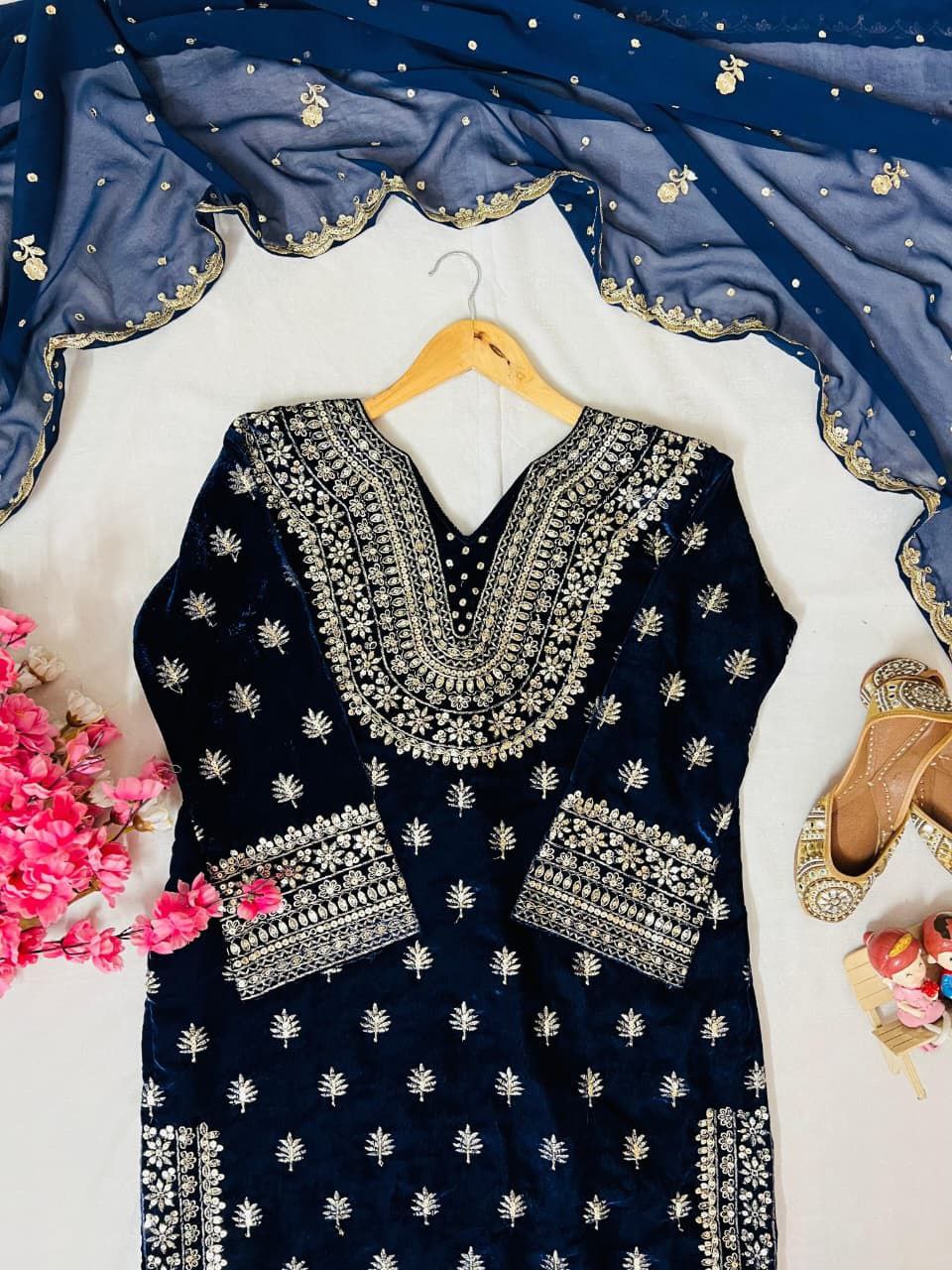 Blue Velvet Suit Set Roohri