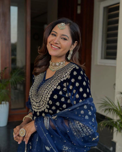 Blue Velvet Suit Set Roohri