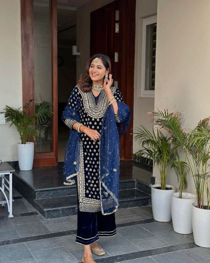 Blue Velvet Suit Set Roohri