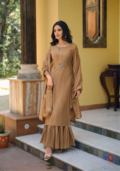 Brown Sharara Suit Set Roohri