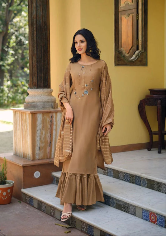 Brown Sharara Suit Set Roohri