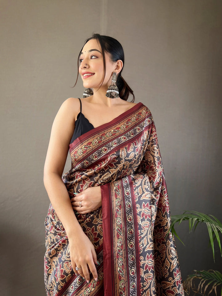 Dark Grey Printed Saree Roohri