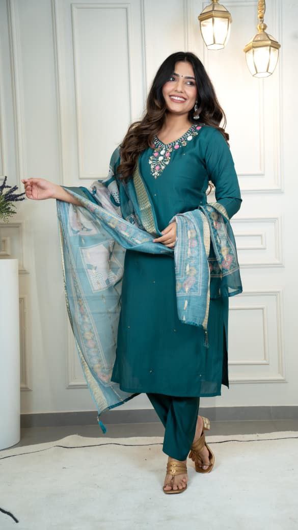 Dark Rama Green Suit Set Roohri