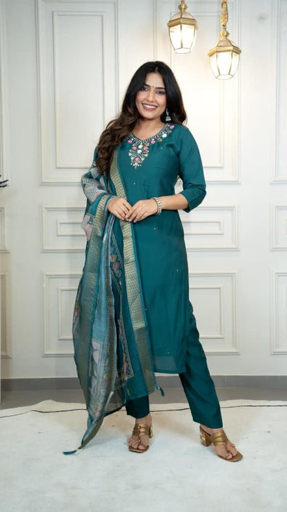 Dark Rama Green Suit Set Roohri