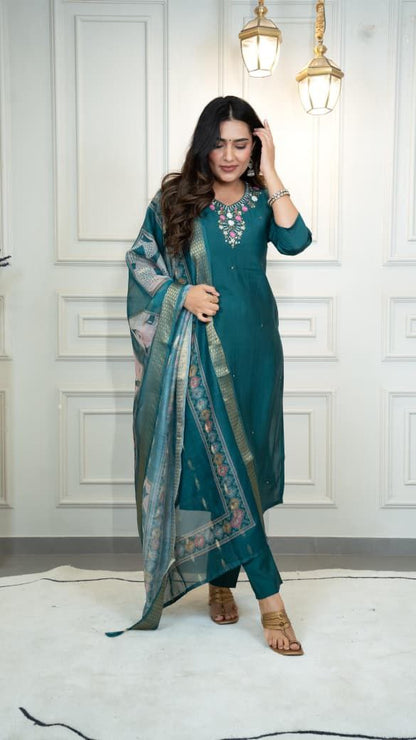 Dark Rama Green Suit Set Roohri