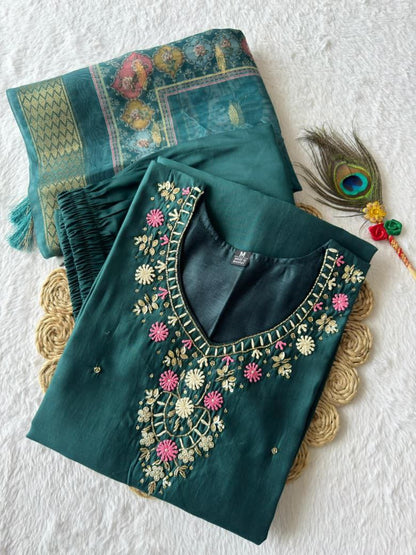 Dark Rama Green Suit Set Roohri