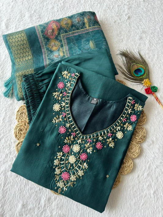 Dark Rama Green Suit Set Roohri