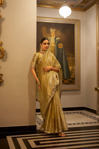Golden Tissue Shimmer Saree Roohri