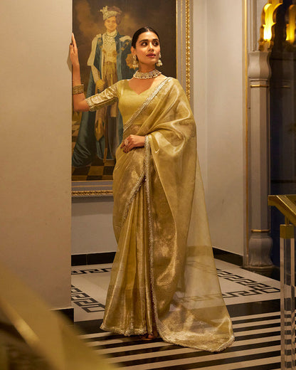 Golden Tissue Shimmer Saree Roohri