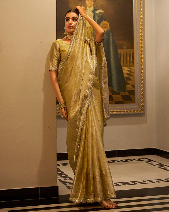 Golden Tissue Shimmer Saree Roohri
