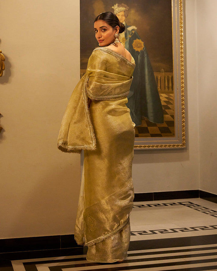 Golden Tissue Shimmer Saree Roohri