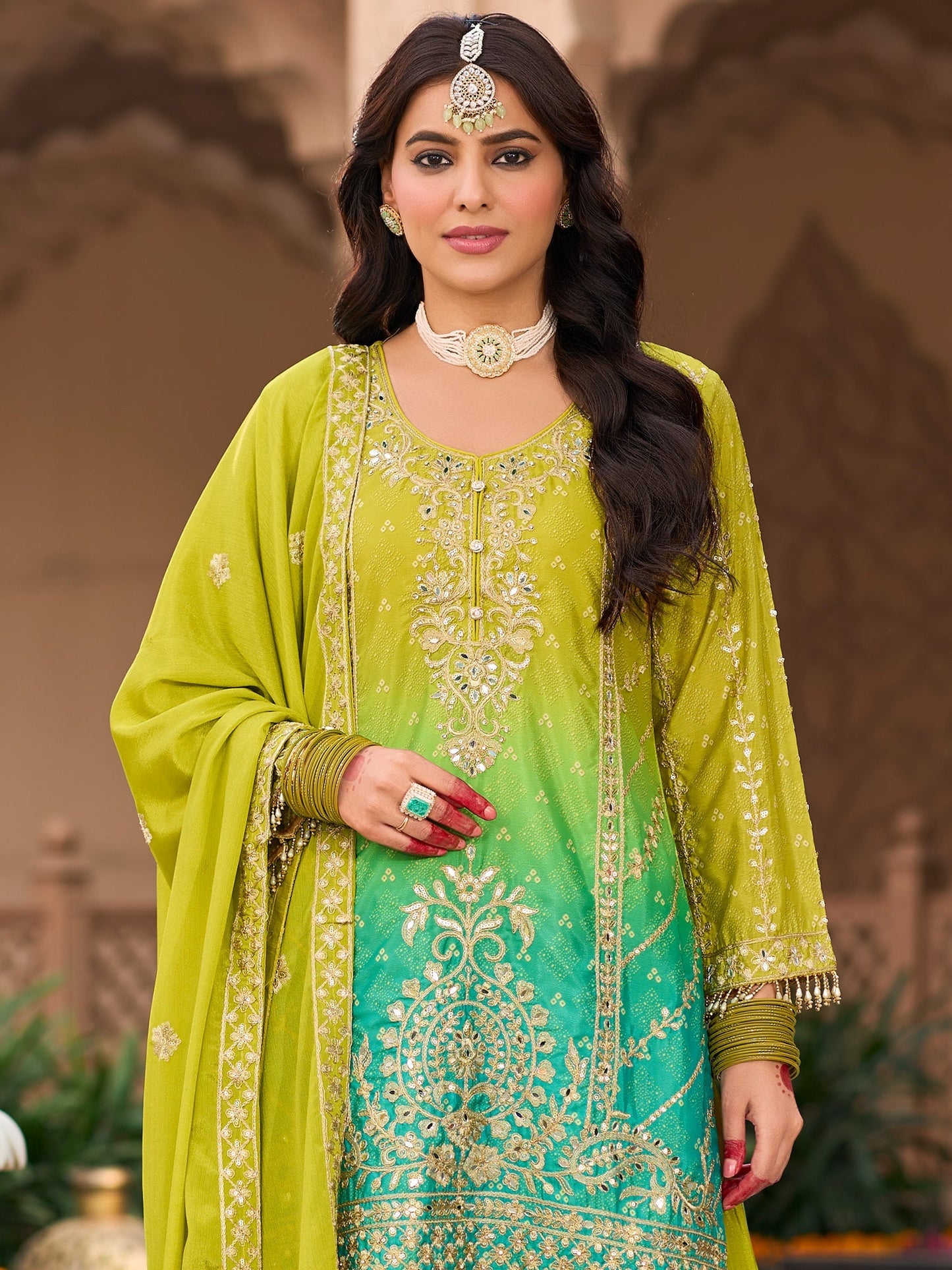 Green Palazzo Suit Set Roohri