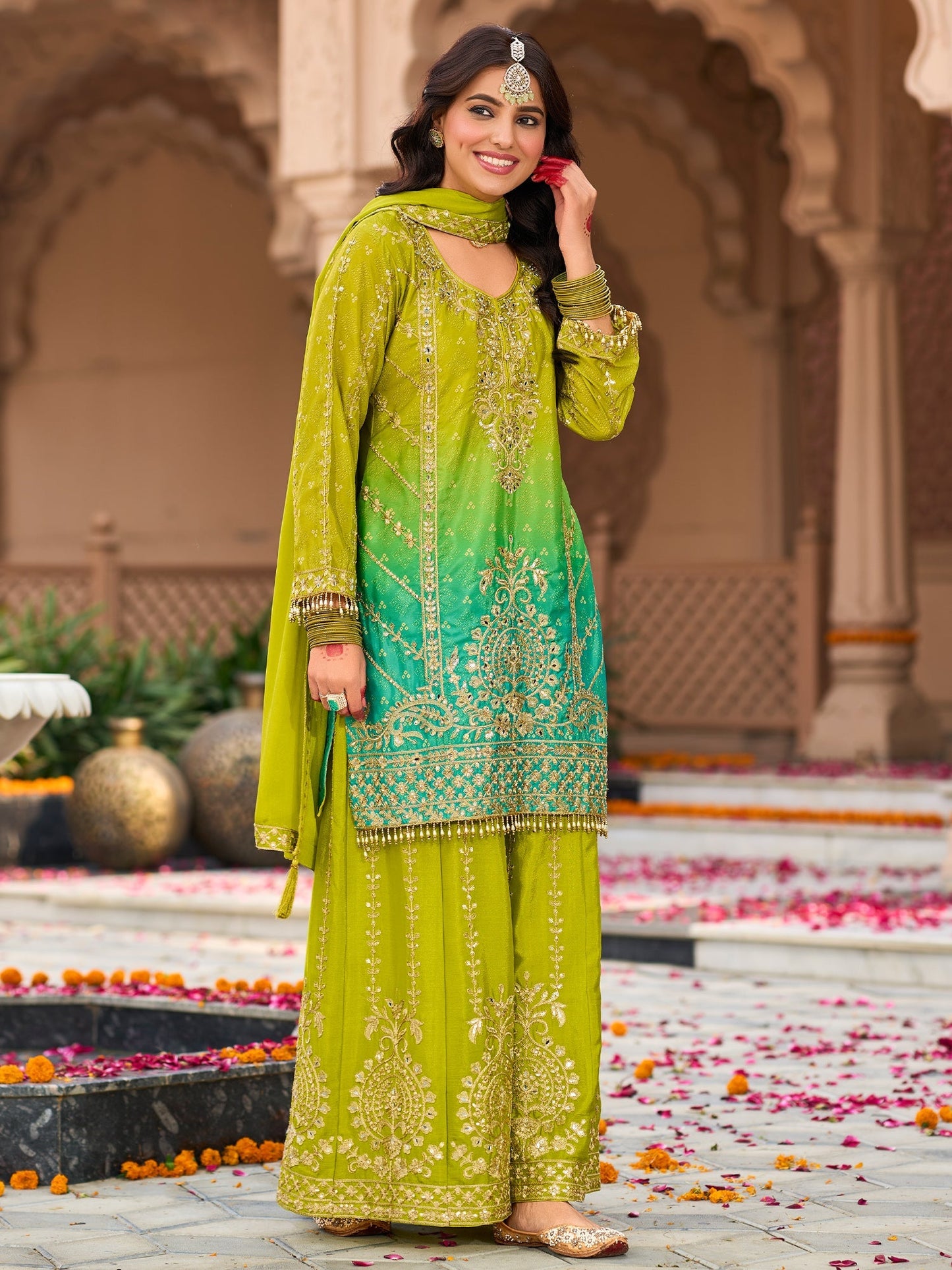 Green Palazzo Suit Set Roohri
