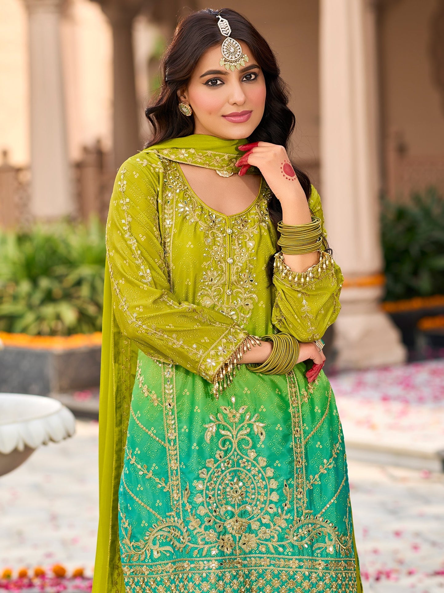 Green Palazzo Suit Set Roohri