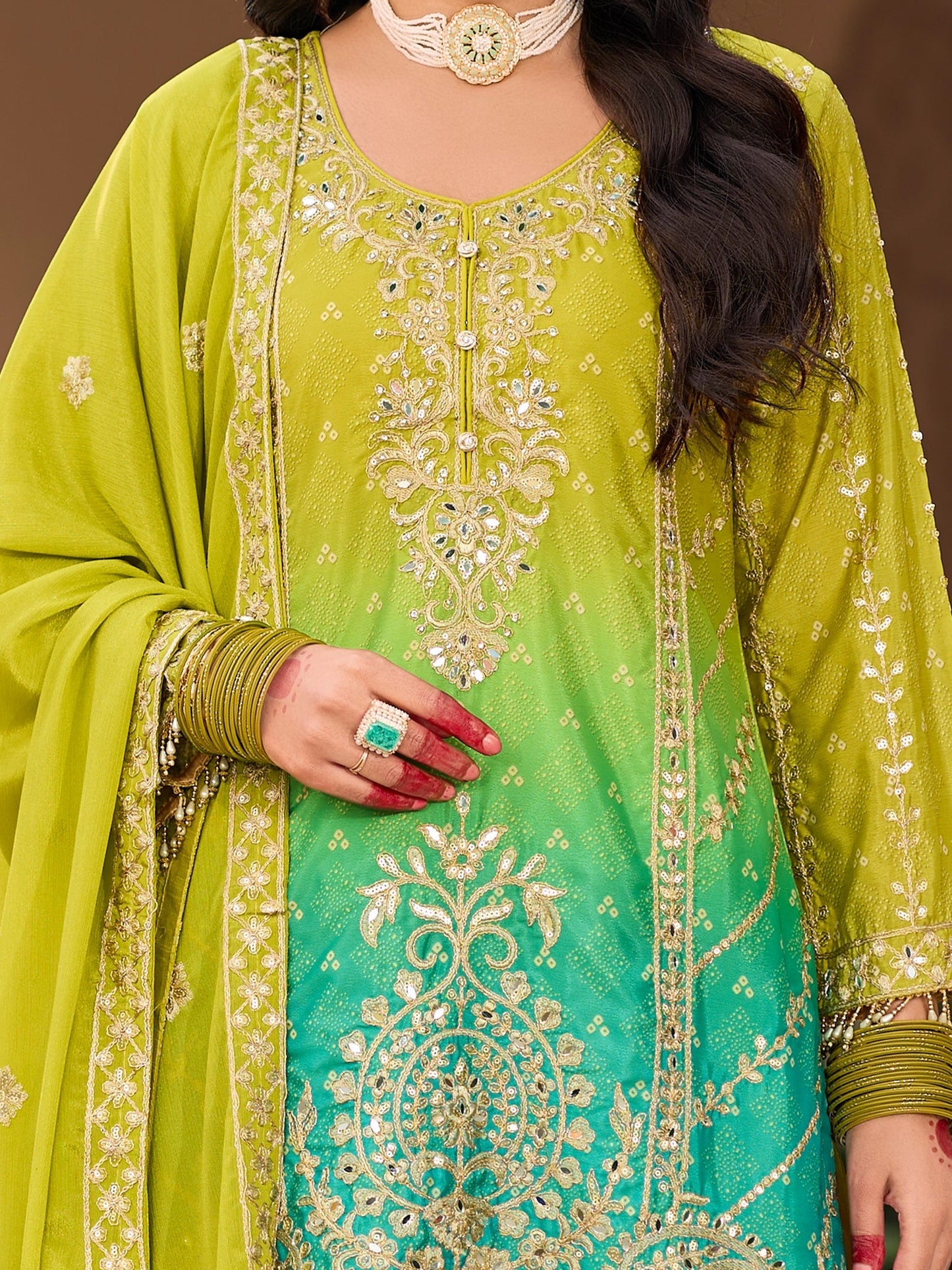 Green Palazzo Suit Set Roohri