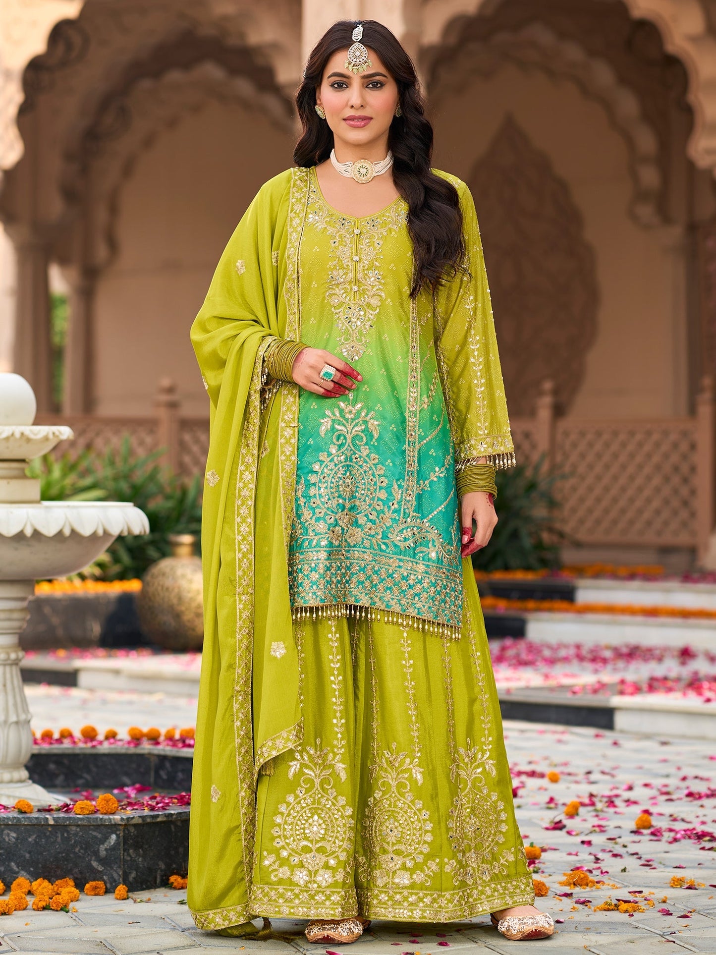 Green Palazzo Suit Set Roohri