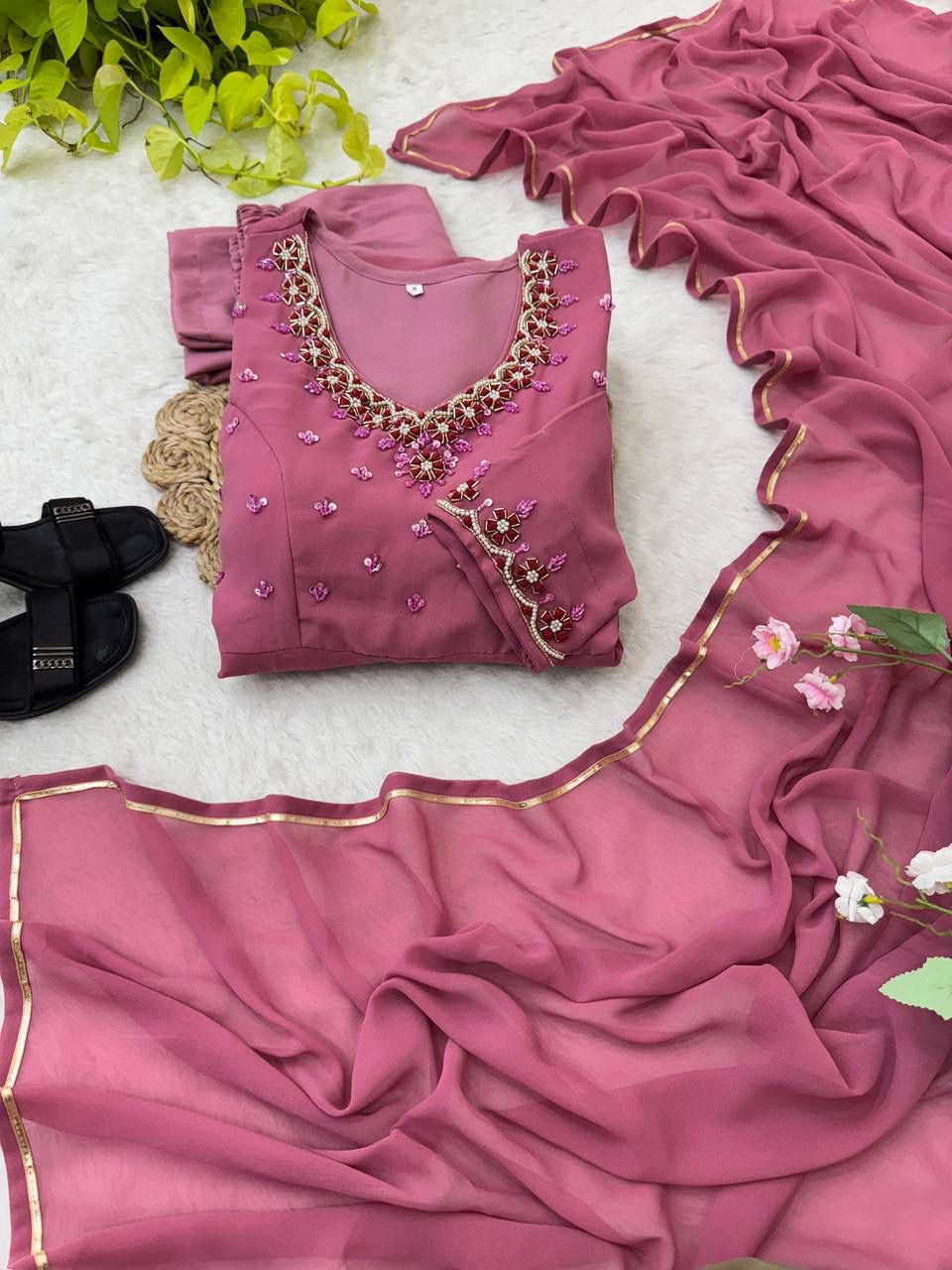 Hand Embroidered Anarkali Suit Set Roohri