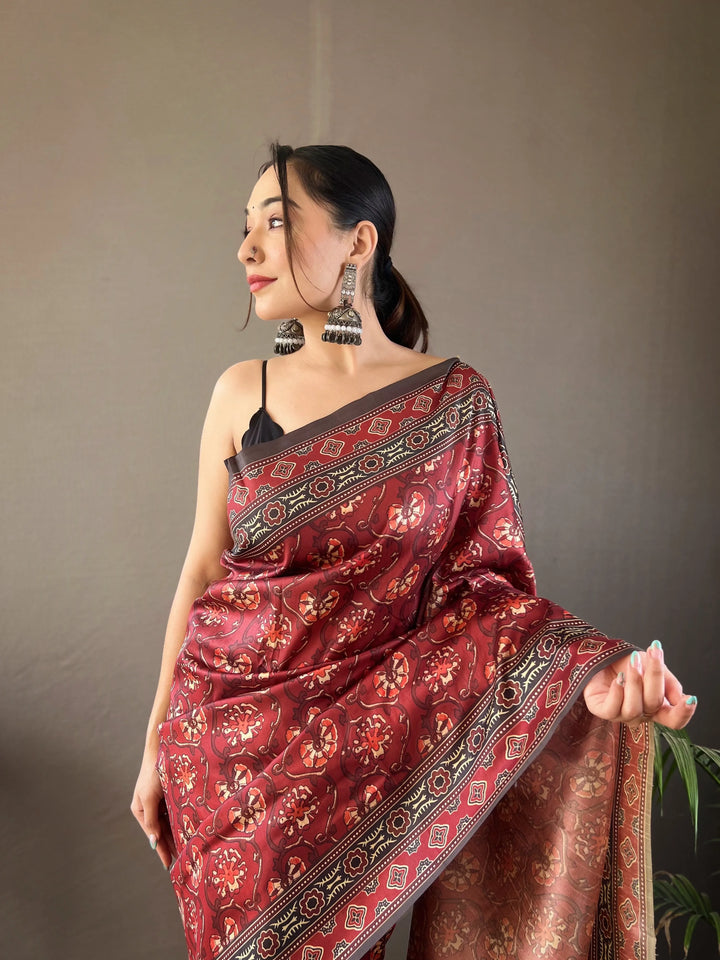 Maroon Printed Saree Roohri