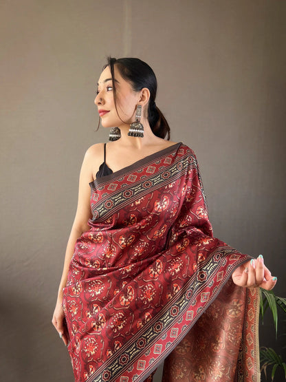 Maroon Printed Saree Roohri